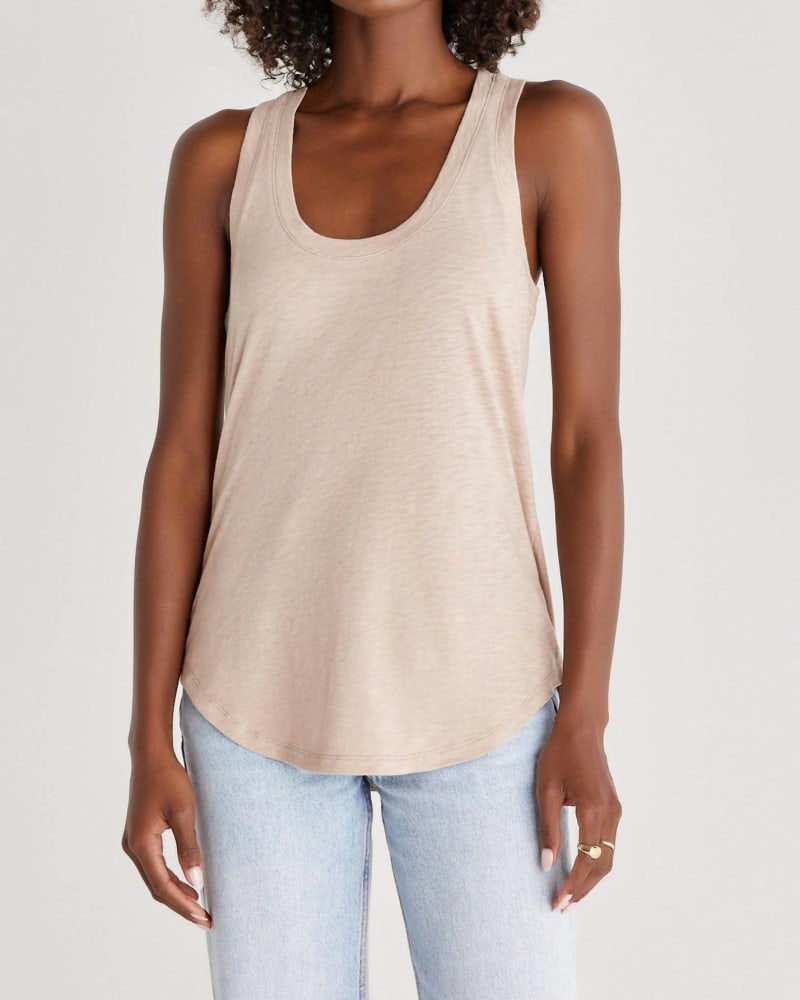 Front of a model wearing a size L Relaxed Slub Tank in Frappe in Frappe by Z Supply. | dia_product_style_image_id:333595